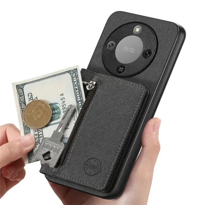 Coque Honor Magic 8 Lite / X9d 5G Zippée Texture Jean avec Porte-Carte