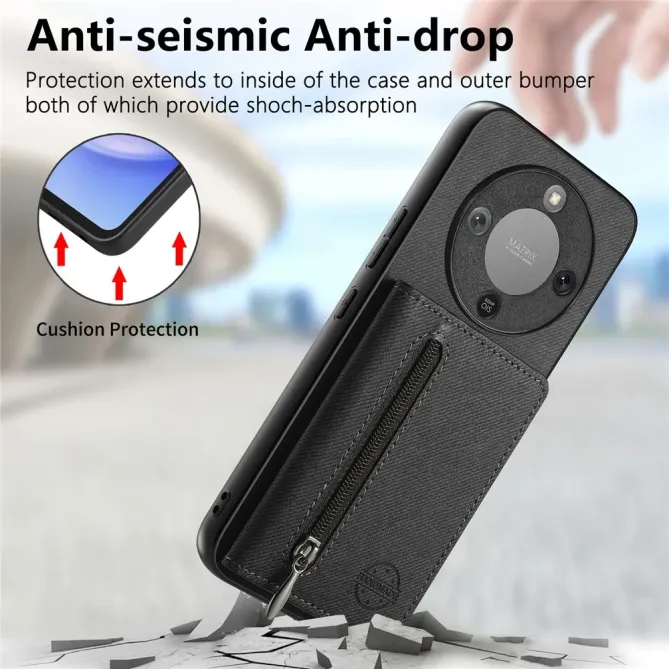 Coque Honor Magic 8 Lite / X9d 5G Zippée Texture Jean avec Porte-Carte