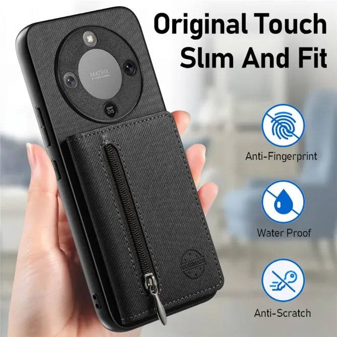 Coque Honor Magic 8 Lite / X9d 5G Zippée Texture Jean avec Porte-Carte