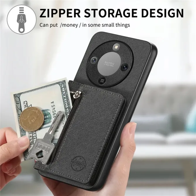 Coque Honor Magic 8 Lite / X9d 5G Zippée Texture Jean avec Porte-Carte