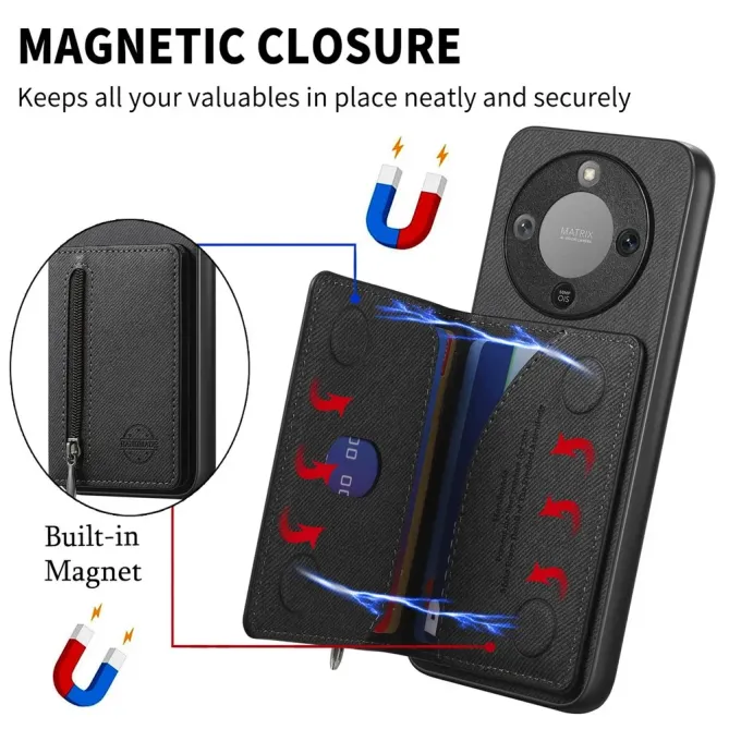 Coque Honor Magic 8 Lite / X9d 5G Zippée Texture Jean avec Porte-Carte