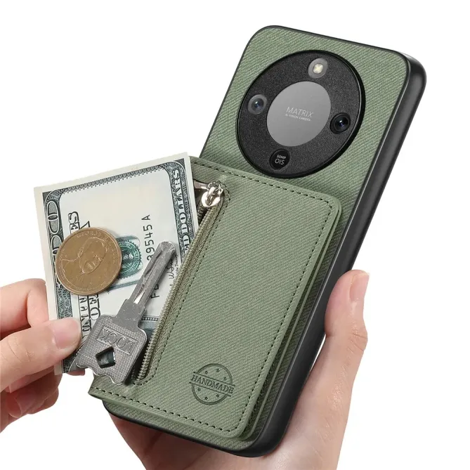 Coque Honor Magic 8 Lite / X9d 5G Zippée Texture Jean avec Porte-Carte