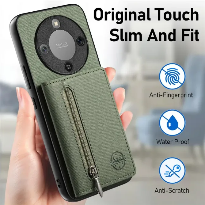 Coque Honor Magic 8 Lite / X9d 5G Zippée Texture Jean avec Porte-Carte