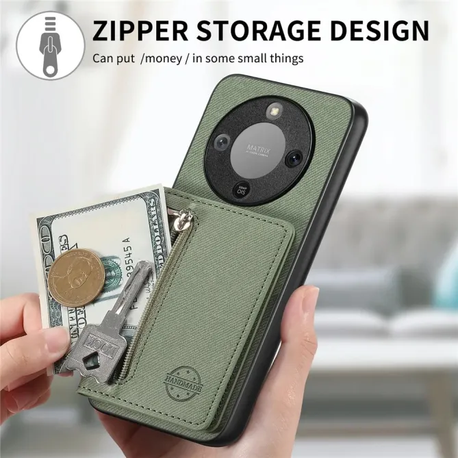 Coque Honor Magic 8 Lite / X9d 5G Zippée Texture Jean avec Porte-Carte