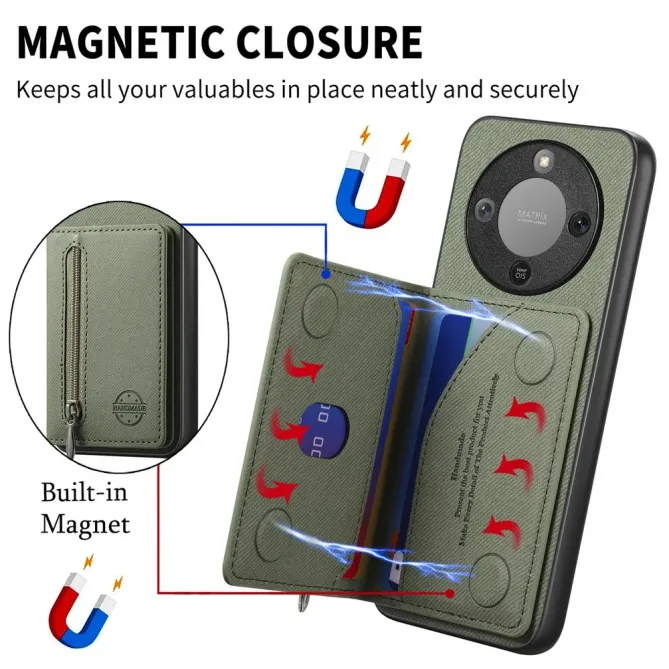 Coque Honor Magic 8 Lite / X9d 5G Zippée Texture Jean avec Porte-Carte