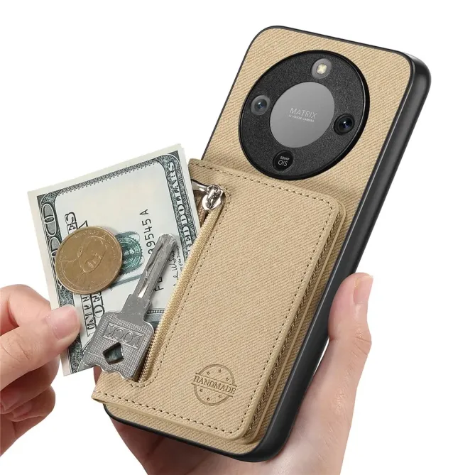 Coque Honor Magic 8 Lite / X9d 5G Zippée Texture Jean avec Porte-Carte