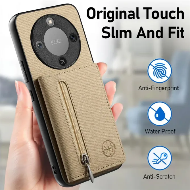 Coque Honor Magic 8 Lite / X9d 5G Zippée Texture Jean avec Porte-Carte