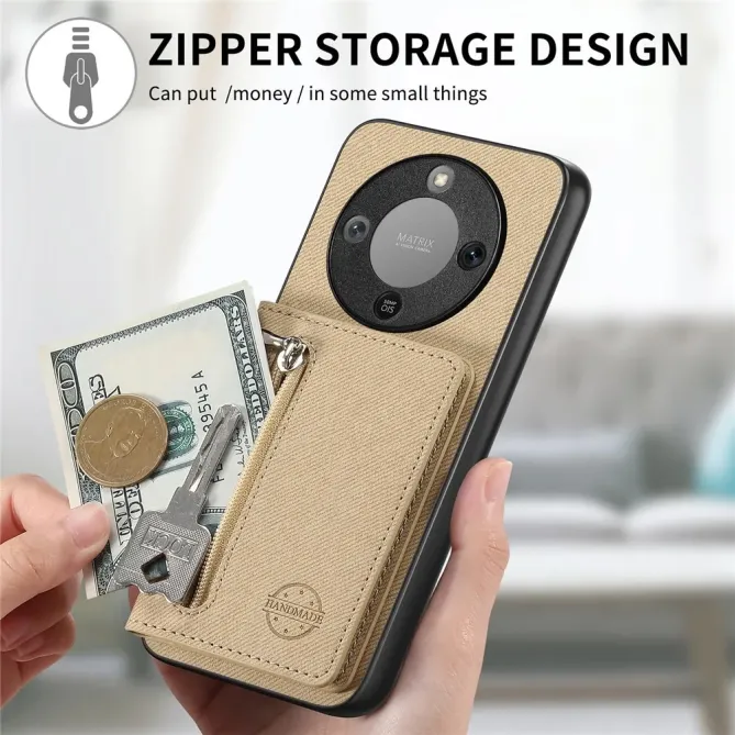 Coque Honor Magic 8 Lite / X9d 5G Zippée Texture Jean avec Porte-Carte