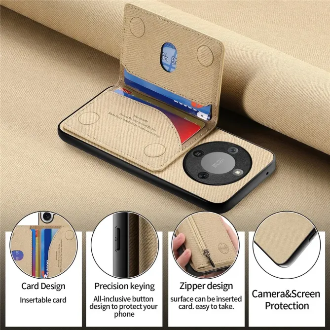 Coque Honor Magic 8 Lite / X9d 5G Zippée Texture Jean avec Porte-Carte