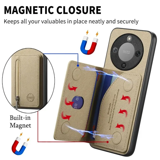 Coque Honor Magic 8 Lite / X9d 5G Zippée Texture Jean avec Porte-Carte