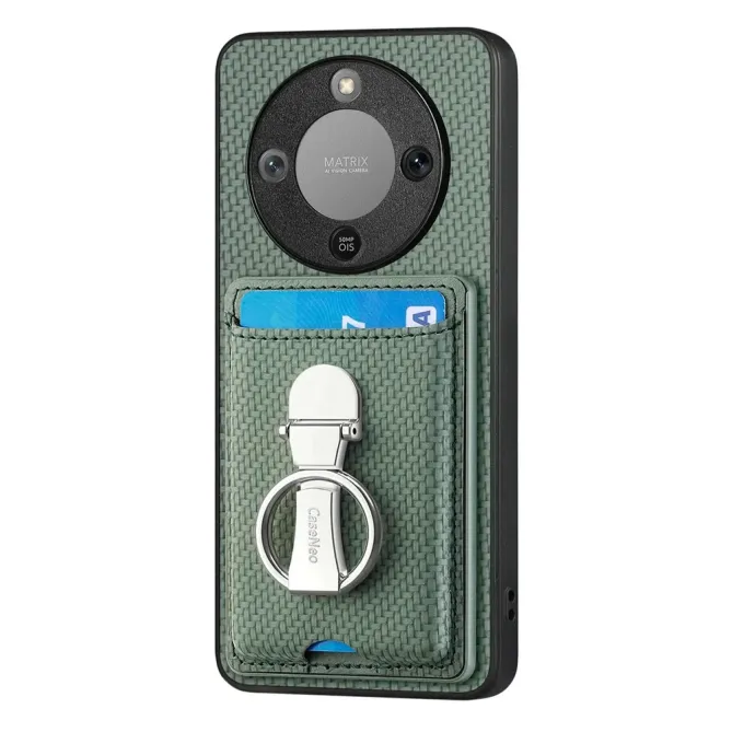 Coque Honor Magic 8 Lite / X9d 5G Texture Carbone avec Porte-Cartes et Support Anneau Vert foncé - photo 15