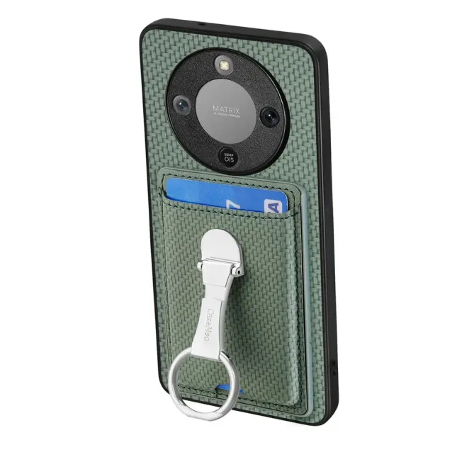 Coque Honor Magic 8 Lite / X9d 5G Texture Carbone avec Porte-Cartes et Support Anneau Vert foncé - photo 16
