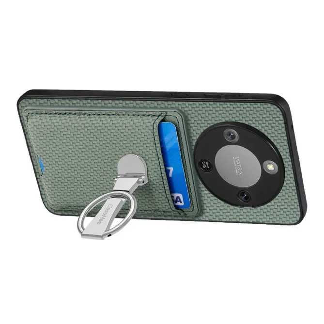 Coque Honor Magic 8 Lite / X9d 5G Texture Carbone avec Porte-Cartes et Support Anneau Vert foncé - photo 18