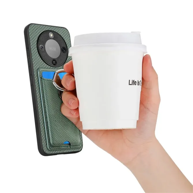 Coque Honor Magic 8 Lite / X9d 5G Texture Carbone avec Porte-Cartes et Support Anneau Vert foncé - photo 19