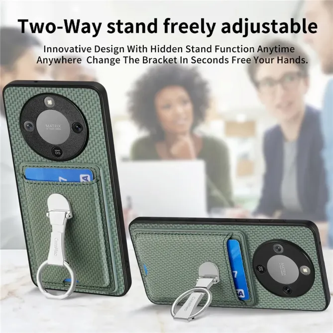 Coque Honor Magic 8 Lite / X9d 5G Texture Carbone avec Porte-Cartes et Support Anneau Vert foncé - photo 20
