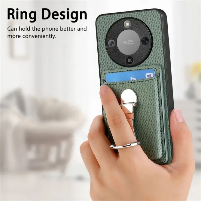 Coque Honor Magic 8 Lite / X9d 5G Texture Carbone avec Porte-Cartes et Support Anneau Vert foncé - photo 21