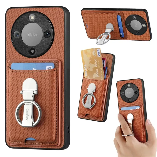Coque Honor Magic 8 Lite / X9d 5G Texture Carbone avec Porte-Cartes et