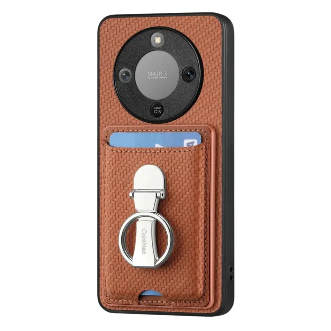 Coque Honor Magic 8 Lite / X9d 5G Texture Carbone avec Porte-Cartes et