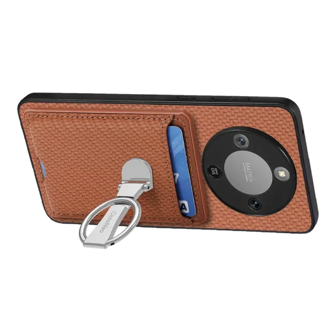 Coque Honor Magic 8 Lite / X9d 5G Texture Carbone avec Porte-Cartes et