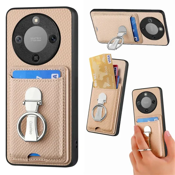 Coque Honor Magic 8 Lite / X9d 5G Texture Carbone avec Porte-Cartes et