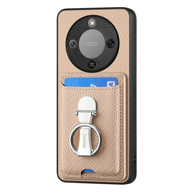 Coque Honor Magic 8 Lite / X9d 5G Texture Carbone avec Porte-Cartes et