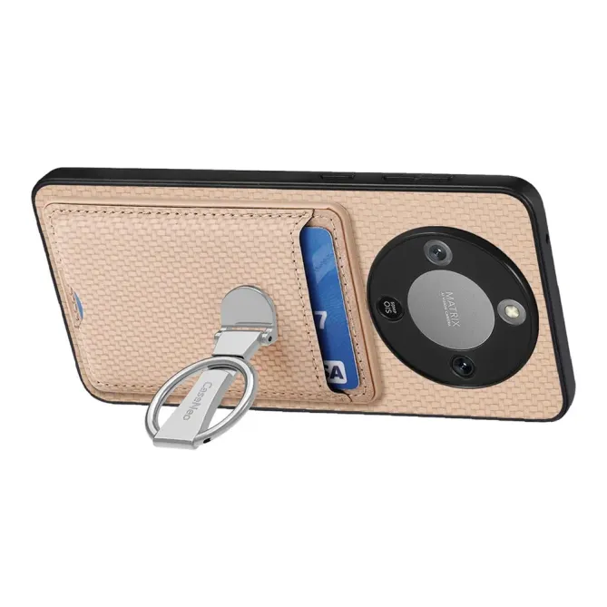 Coque Honor Magic 8 Lite / X9d 5G Texture Carbone avec Porte-Cartes et