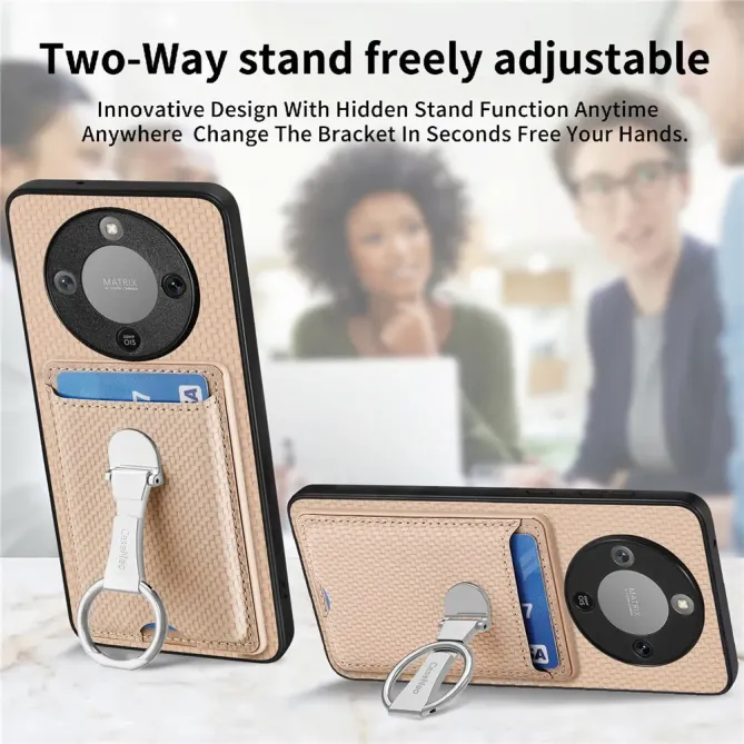 Coque Honor Magic 8 Lite / X9d 5G Texture Carbone avec Porte-Cartes et