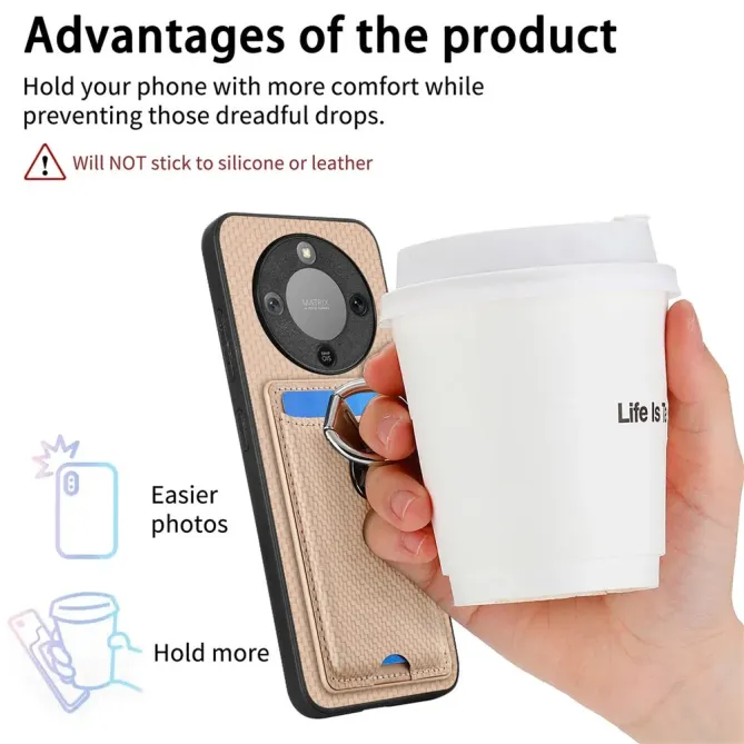 Coque Honor Magic 8 Lite / X9d 5G Texture Carbone avec Porte-Cartes et