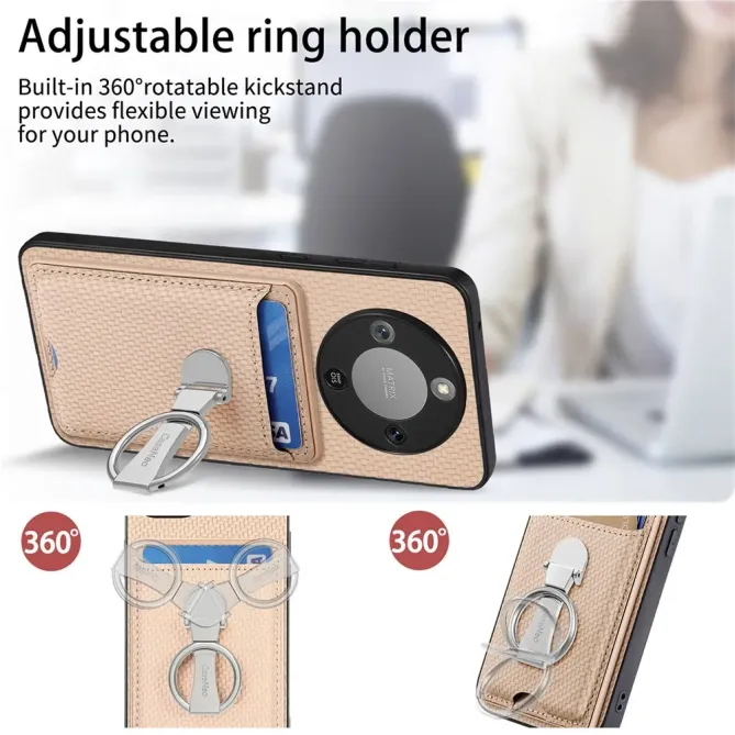 Coque Honor Magic 8 Lite / X9d 5G Texture Carbone avec Porte-Cartes et