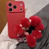 Coque iPhone 17 Pro cuir avec dragonne peluche fleur