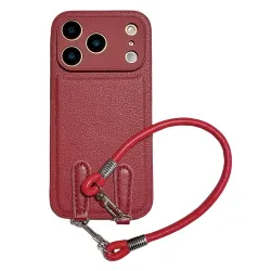 Coque iPhone 17 Pro cuir avec dragonne sécurisée