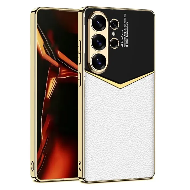 Coque Samsung Galaxy S26 Ultra cuir bicolore placage métal