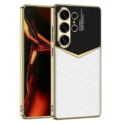 Coque Samsung Galaxy S26 Ultra cuir bicolore placage métal