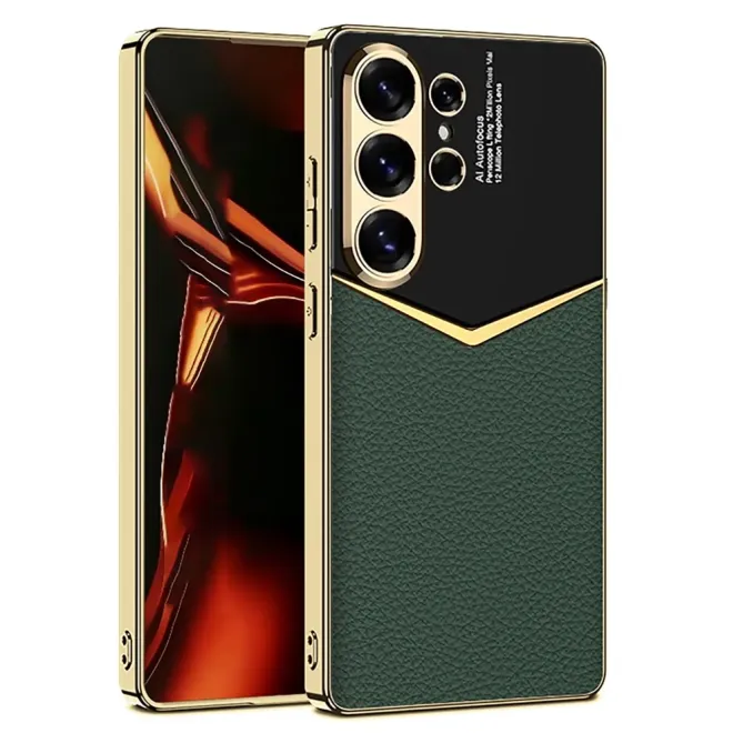 Coque Samsung Galaxy S26 Ultra cuir bicolore placage métal