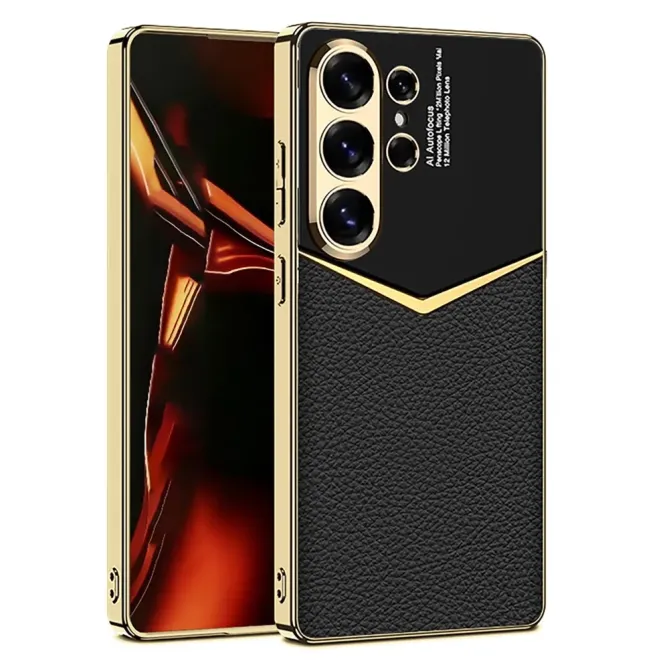 Coque Samsung Galaxy S26 Ultra cuir bicolore placage métal