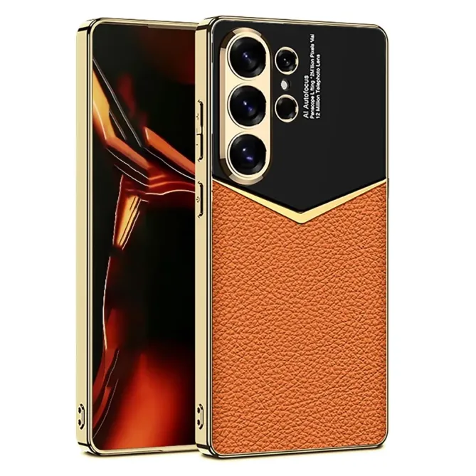 Coque Samsung Galaxy S26 Ultra cuir bicolore placage métal