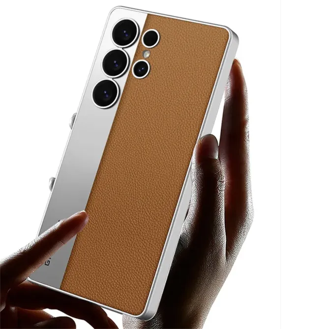Coque Samsung Galaxy S25 Ultra cuir métal brossé mate