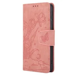 Housse Samsung Galaxy A57 cuir fleur papillon avec dragonne