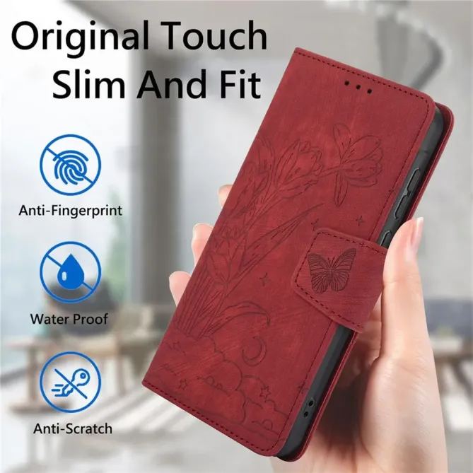 Housse Samsung Galaxy A57 cuir fleur papillon avec dragonne