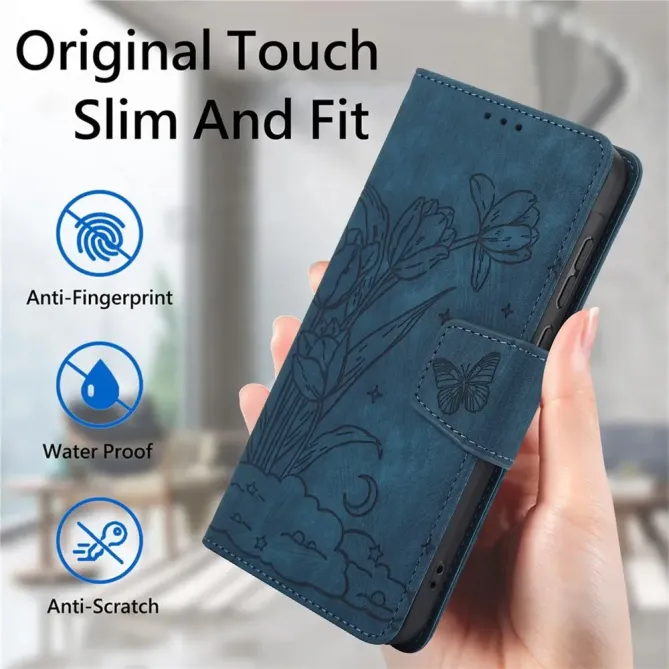 Housse Samsung Galaxy A57 cuir fleur papillon avec dragonne
