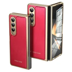 Coque Samsung Galaxy Z Fold 3 cuir PC électroplaqué + film verre intég