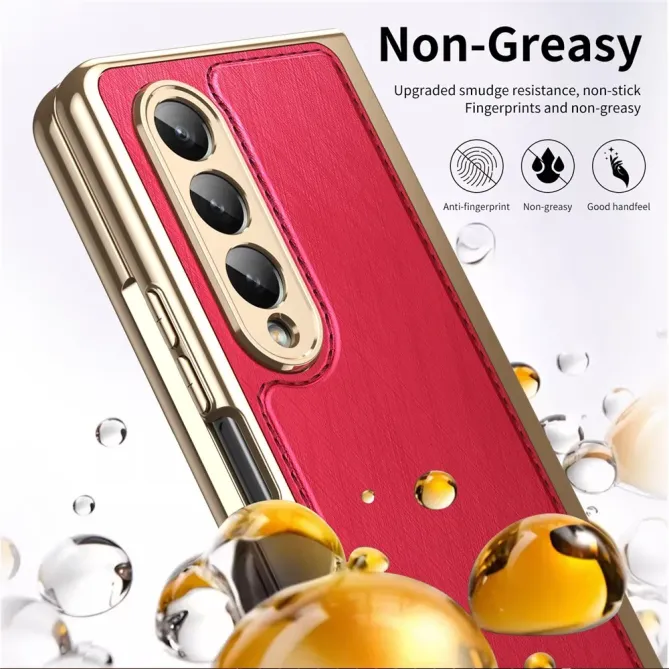 Coque Samsung Galaxy Z Fold 3 cuir PC électroplaqué + film verre intég