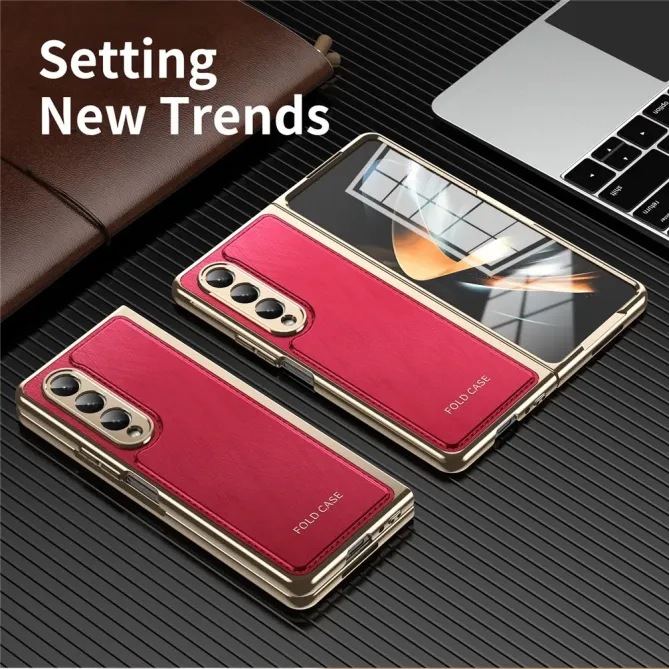Coque Samsung Galaxy Z Fold 3 cuir PC électroplaqué + film verre intég