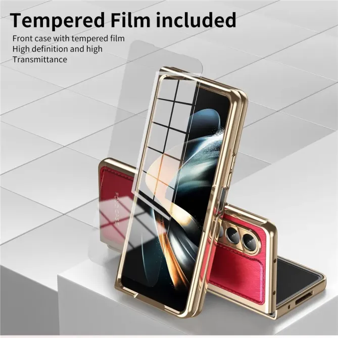 Coque Samsung Galaxy Z Fold 3 cuir PC électroplaqué + film verre intég