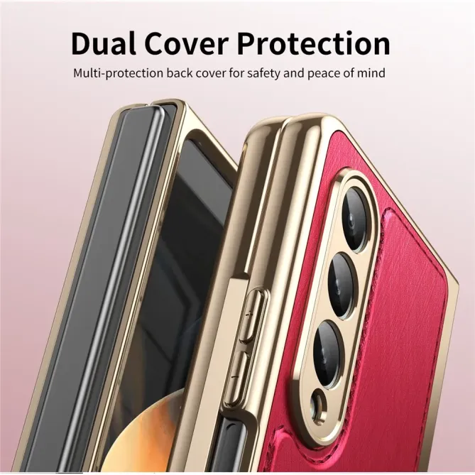 Coque Samsung Galaxy Z Fold 3 cuir PC électroplaqué + film verre intég