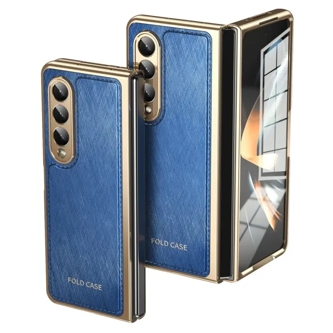 Coque Samsung Galaxy Z Fold 3 cuir PC électroplaqué + film verre intég