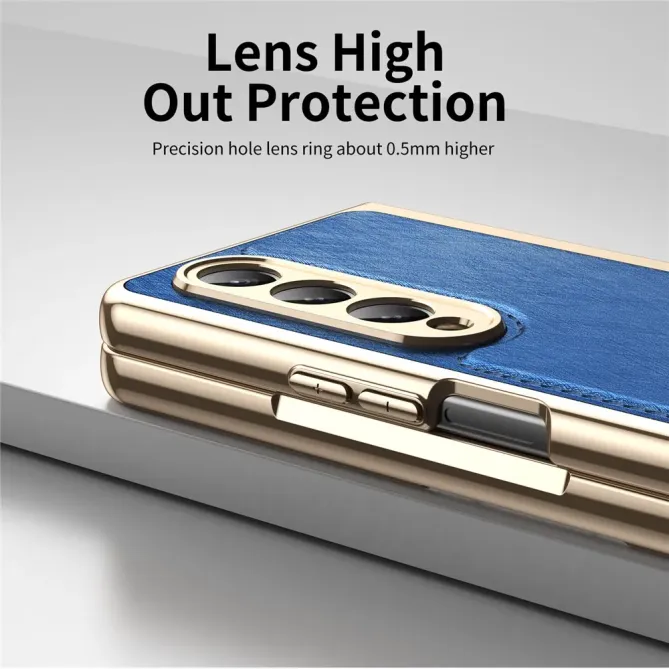 Coque Samsung Galaxy Z Fold 3 cuir PC électroplaqué + film verre intég