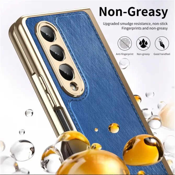 Coque Samsung Galaxy Z Fold 3 cuir PC électroplaqué + film verre intég