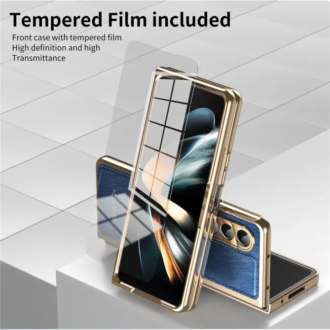 Coque Samsung Galaxy Z Fold 3 cuir PC électroplaqué + film verre intég