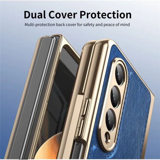 Coque Samsung Galaxy Z Fold 3 cuir PC électroplaqué + film verre intég